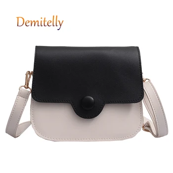

Contrast Color Women's Handbag PU Leather Fine Chain Shoulder Messenger Bag Texture Button Decoration Lady Tote Bag Wallet