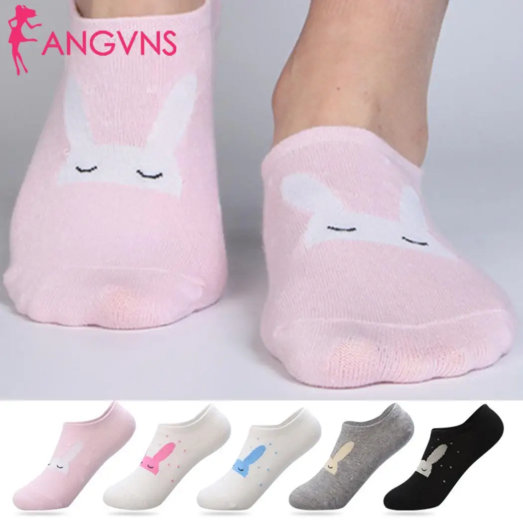 Женские милые носки с кроликами из мультфильмов, удобные, средние, хлопковые, невидимые, всесезонные, жаккардовые носки-лодочки
