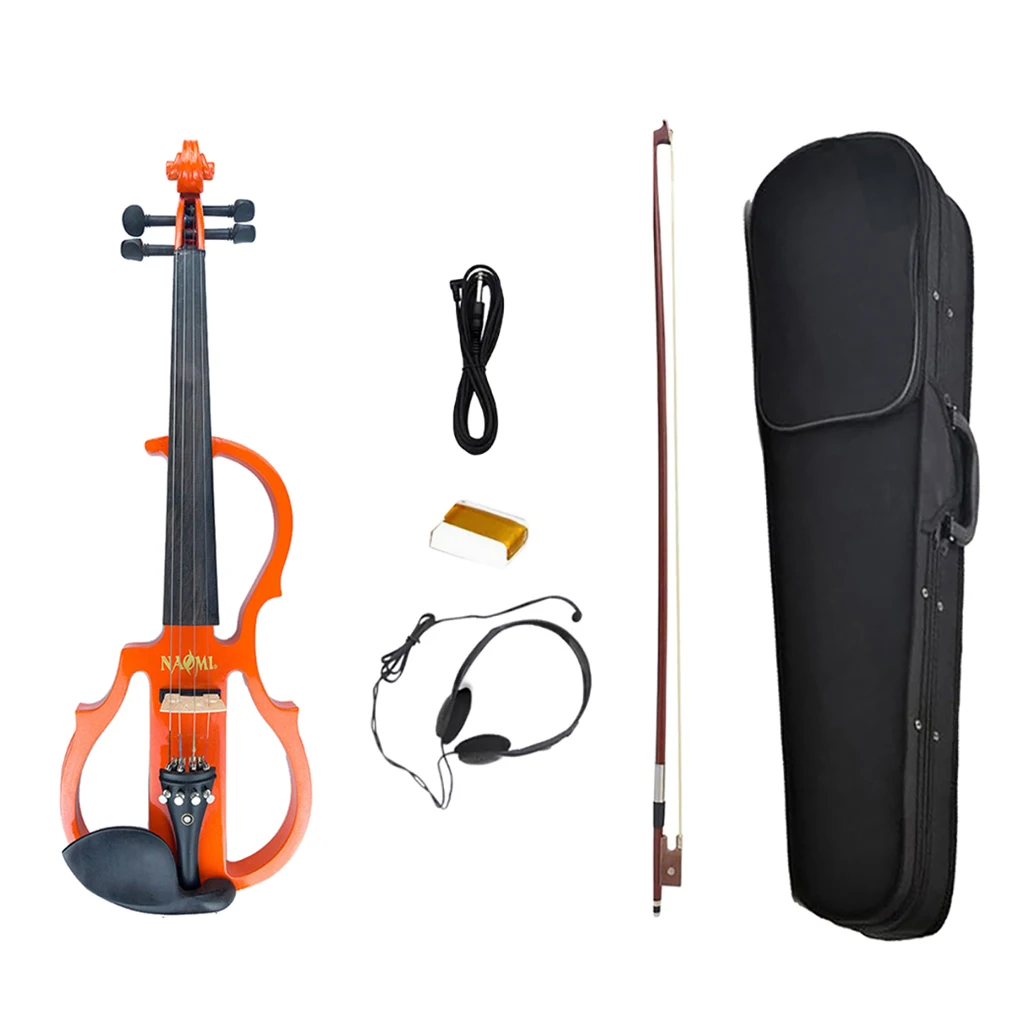 Orange Violin 4/4 Electric Violin Wood Silent Violin+Bow+Cable+Case