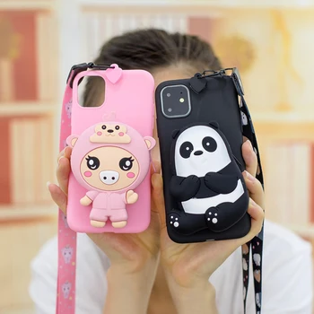 

3D Silicone Cartoon Phone Case for Samsung Galaxy A6 Plus A7 A9 2018 J4 J6 Plus A5 2017 Cute Panda Wallet Bag Back Cover Coque