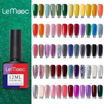 

LEMOOC 12ml Colorful Nail Gel Polish Shiny Glitter Sequins Long Lasting Soak Off UV LED Nail Art Manicure Gel Varnish LM61-LM120