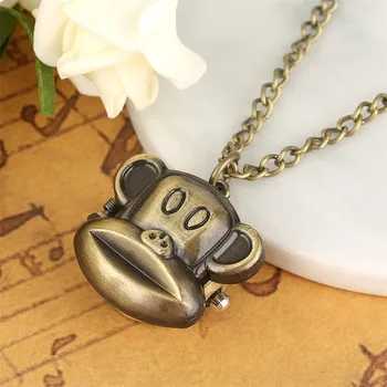 

Big-mouthed Monkey Pocket Watch for Girls Boys 3D Bronze Case Necklace Pendant Watch Gift for Boyfriend Girlfriend Drop Shipping