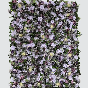 

3D Artificial Flower Wall Panel Wedding Background Decoration Fake Flowers Flocking Purple gray With Event GY780