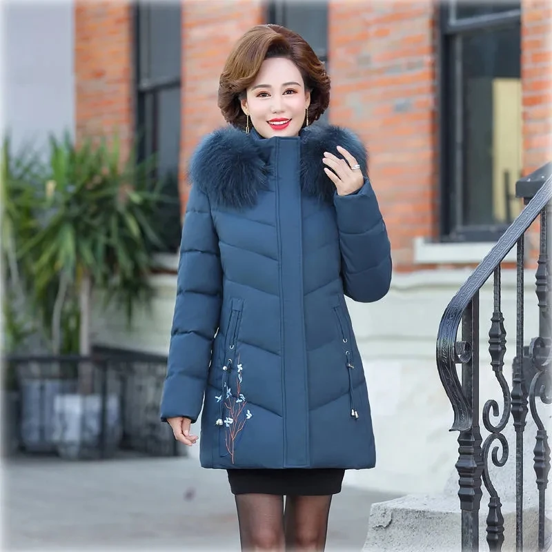 

2023 Winter Large Size Down Cotton Coats Middle-aged Womens Thicken Warm Cotton Padded Parkas Winter Hooded Jackets Long Outwear