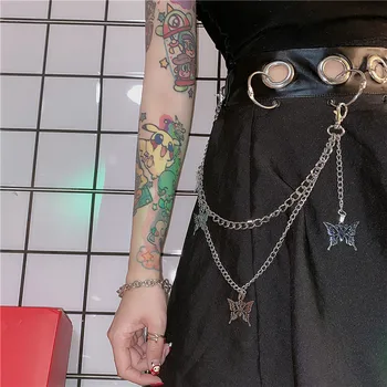 

South Korea INS Trend Dark of Cool Lightning Butterfly Double Layer Phants Zipper Pendant Hanging waist chain