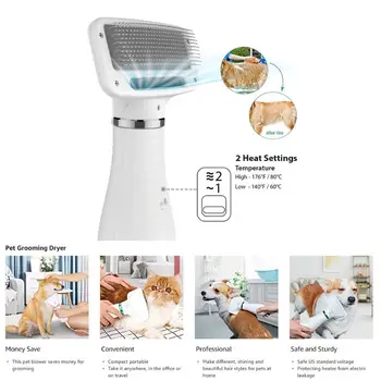 

2 in 1 Dog Hair Dryer Pet Dryer Professional Grooming Blower Dog Slicker Brush for Large Medium Small Dog Cat