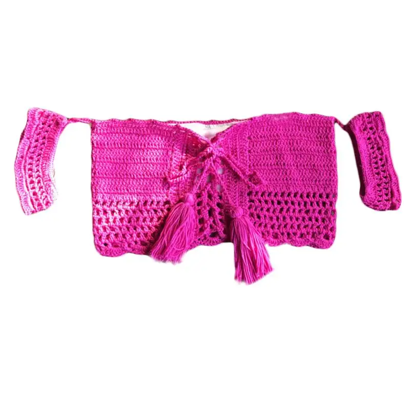 Hot PInk Женский кроп-Топ ручной работы, с открытыми плечами, с коротким рукавом, бикини, с перекрестной шнуровкой, вязаный, хиппи, Бралетт - Цвет: Hot PInk