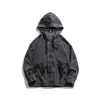 

2020 new men's black denim jacket casual tooling solid color simple wild jacket Streetwear