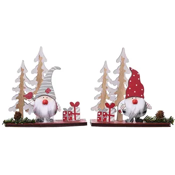 

2Pcs/Bag/Wooden Pine Cone Double Tree Forest Elderly Decoration/Wooden Faceless Doll Decoration/Christmas Decoration