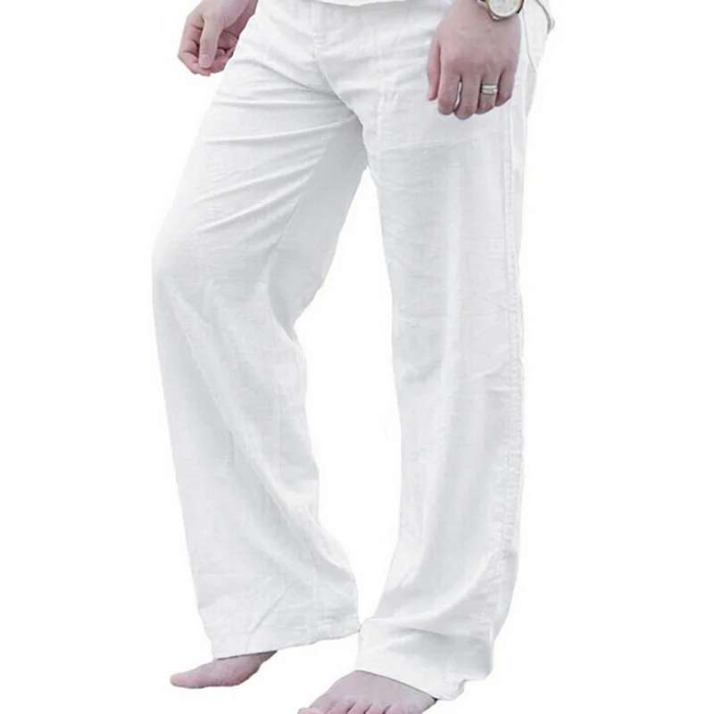 pink silk pajamas SHUJIN Mens Nature Cotton Linen Trousers Summer Pants Casual Male Solid Elastic Waist Straight Loose Pants Plus Size HOT pajama joggers