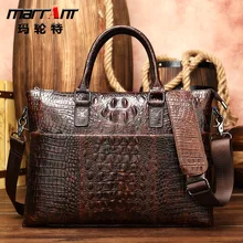 First Layer Cowhide Leather Briefcase Men's Business Horizontal Alligator Print Handbag Crossbody 8854