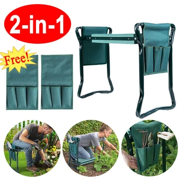 

2 in1 Garden Seat Kneeler Foldable with 2 Tool Pouch Home Outdoor Bench Knee Pad Multifunctional Seat Stainless Steel