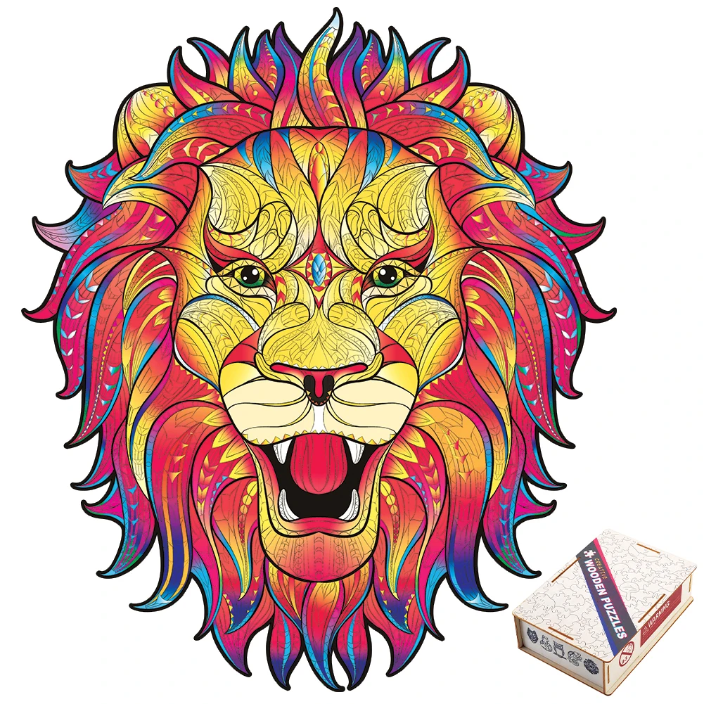 Colorful Unique Wooden Animals Puzzle For Adults Children Educational Toys Customized DIY Wooden Jigsaw Lion Puzzles Games Gifts grimoire wooden anime puzzle jigsaw board set for adults kids gifts educational games toys puzzle