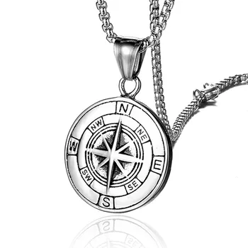 

Stainless Steel Classic Antique Compass Gold Necklace Men Star/Letter Necklace Silver Color Round Jewelry fashion necklaces 2019