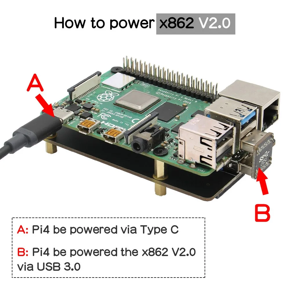 Raspberry Pi X862 V2.0 M.2 NGFF 2280 SATA SSD Storage Expansion Board / Shield for Raspberry Pi 4 Model B