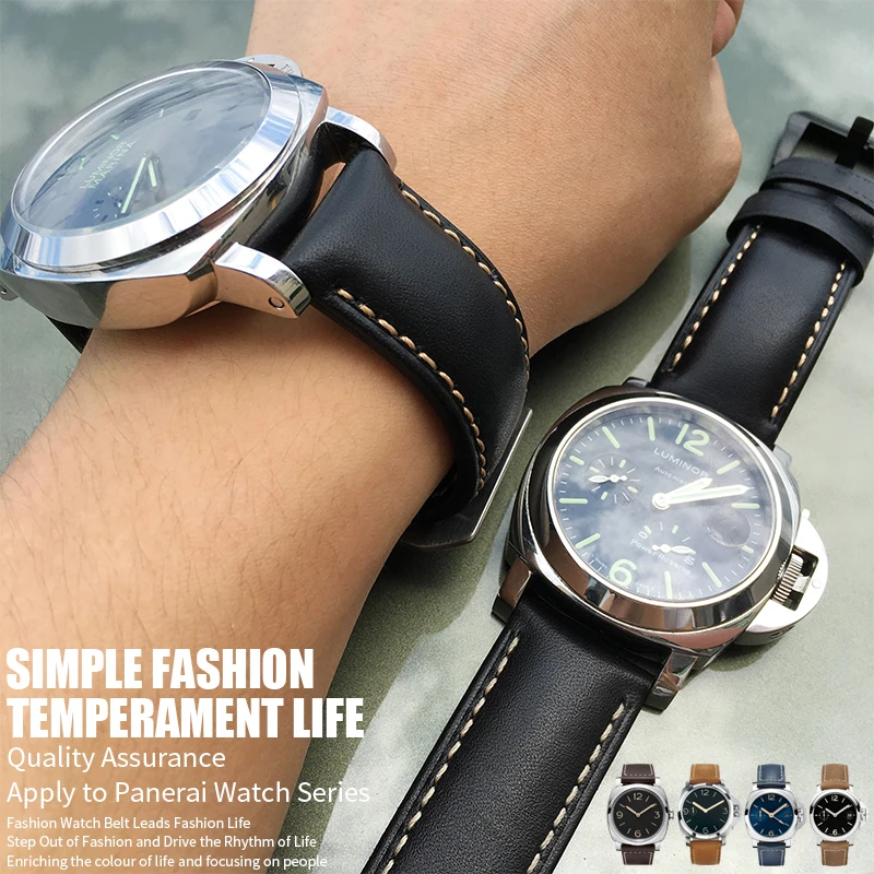 

24mm Italian Cowhide Watch Strap Black Needle Buckle Leather Watchband Suitable for Panerai Series Watch Accessories for Man