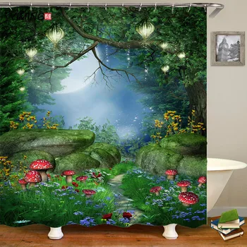 

YIMING Green forest flower print bathroom shower curtain waterproof polyester washable curtain home decoration 180*200CM