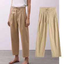 

Withered Casual Pants Women England Style Fashion Simple Sashes Regular Straight Pantalones Mujer Pantalon Femme Trousers Women