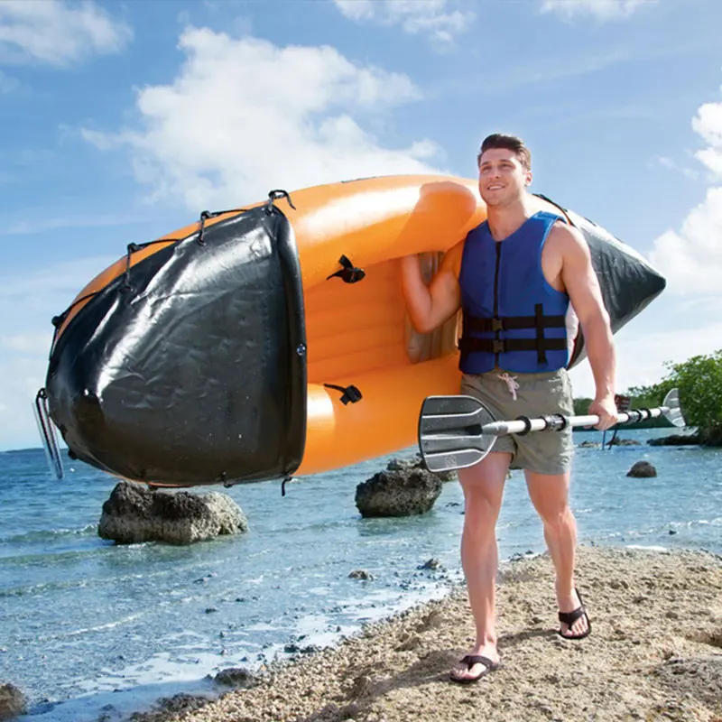 Rafting Inflatable Canoe Fishing Boat Portable Water Sports With Paddle Air Pump 2 People Rowing Boat Orange