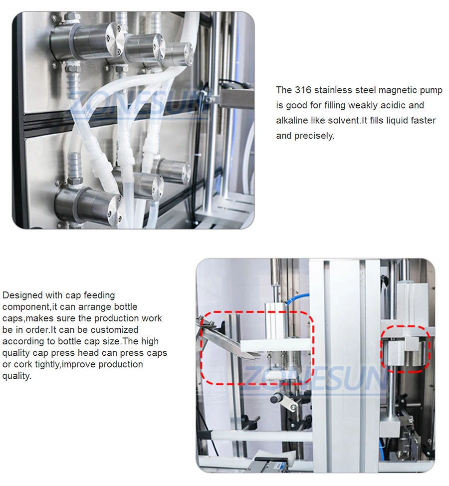 ZONESUN 6 Head Liquid Filling And Cork Pressing Capping Machine With Dust Cover