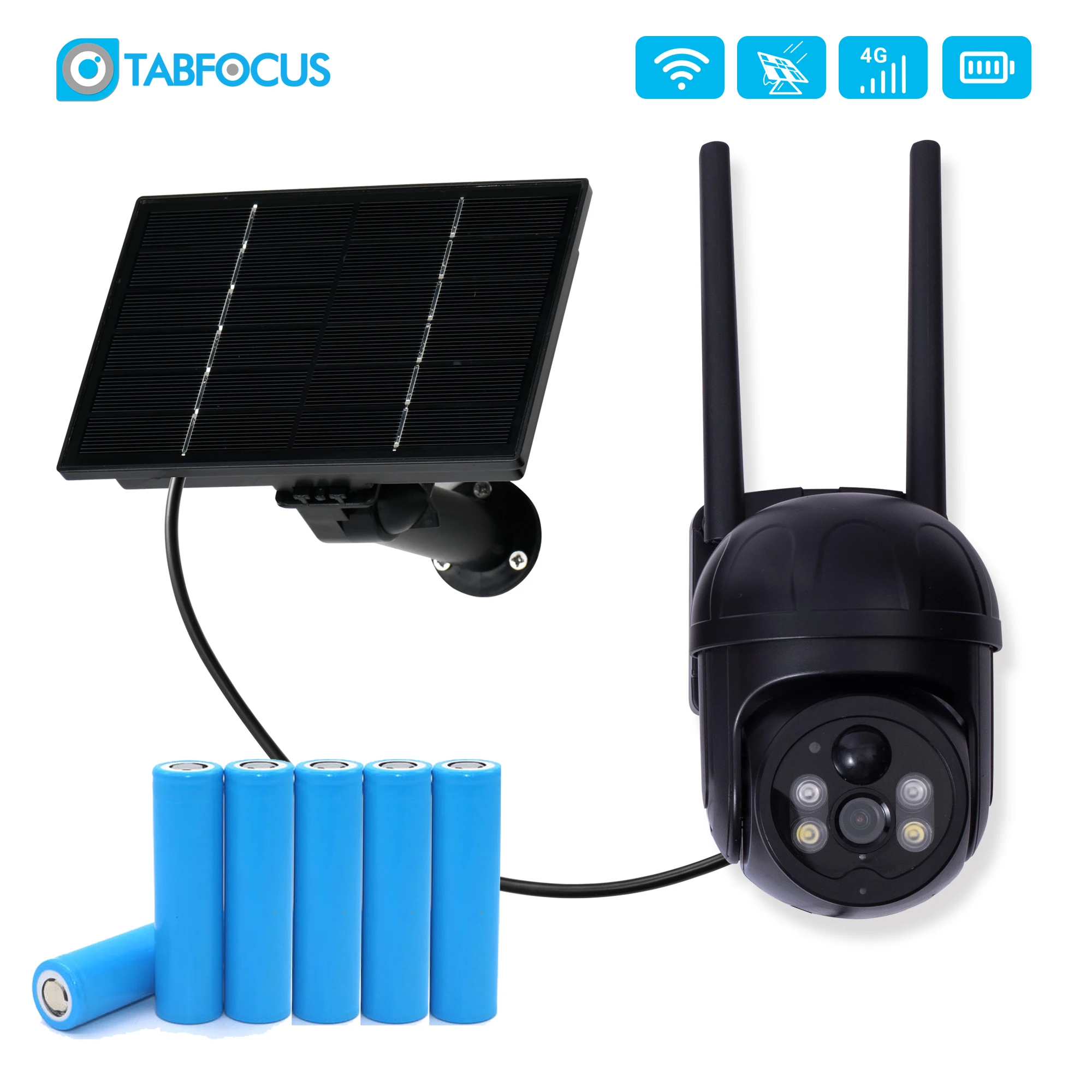 Cámara IP inalámbrica con tarjeta SIM 4G, cámara Solar PTZ de 1080P, batería recargable integrada, videovigilancia CCTV para calle al aire libre, color negro