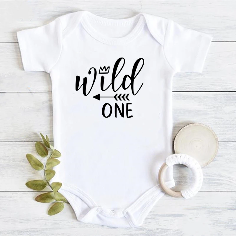 

Wild One Printed Baby Birthday Bodysuits Clothes Cotton Short Sleeve Baby Boys Girls My First Birthday Onesies Toddler Rompers