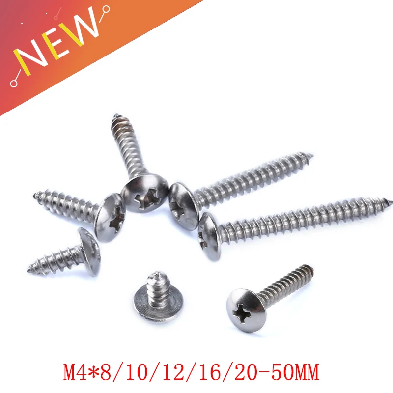 

50pcs m4 screw M4*8-50mm Phillips Truss Head (Cross Recessed Mushroom Head) Self-Tapping Screws For Wood Furniture