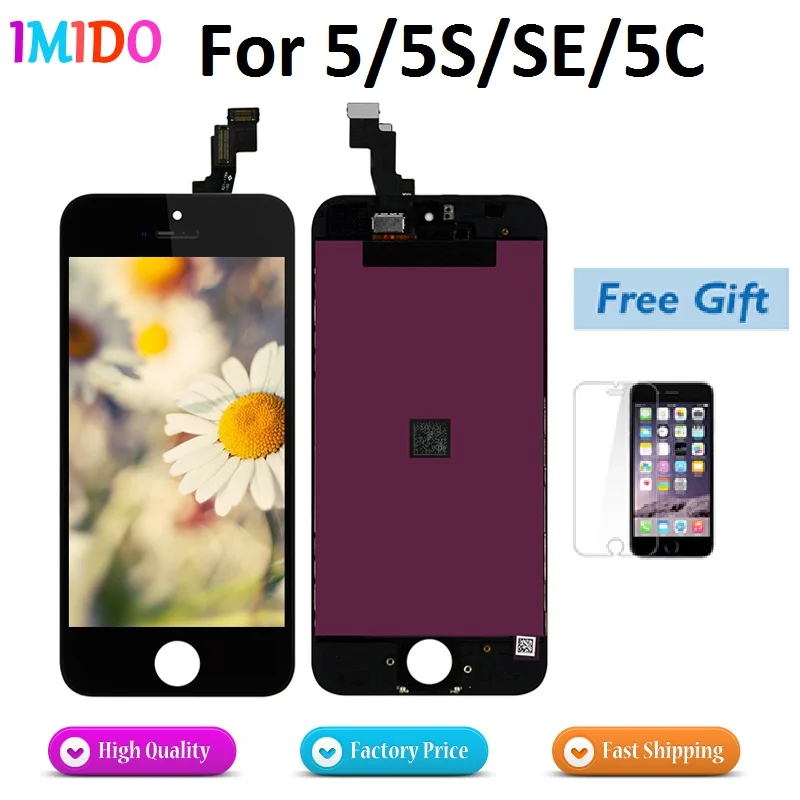

Display For iPhone 5S SE 5 5C LCD Touch Screen Digitizer Assembly Complete Replacement Spare Parts with Free Tempered Glass