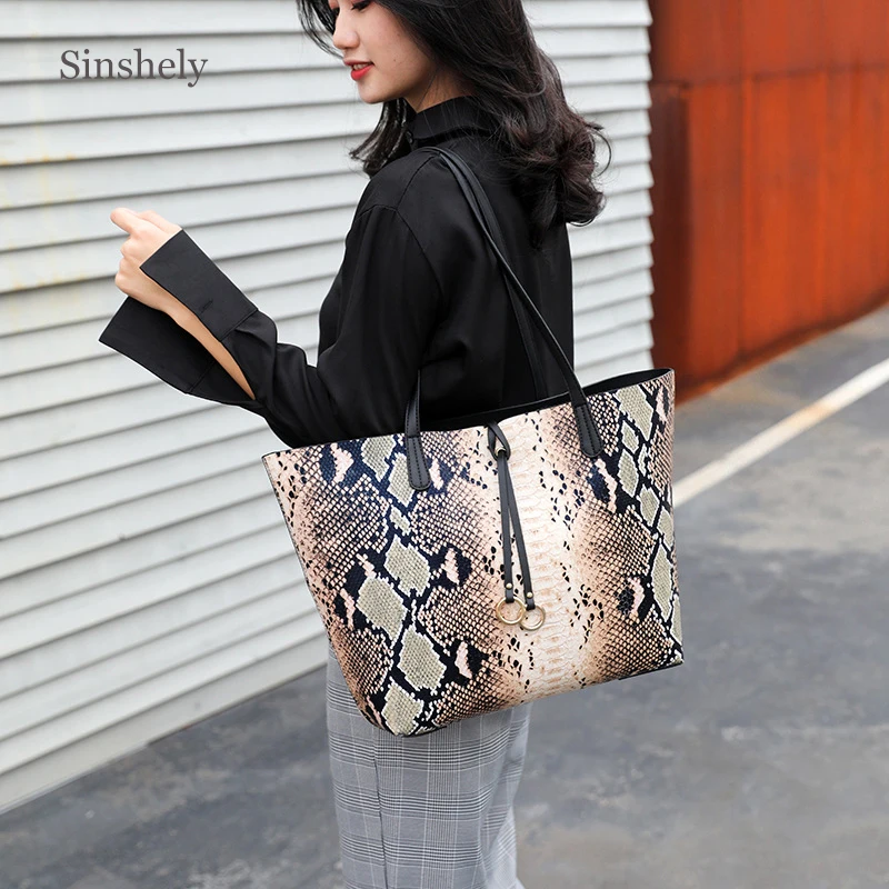 

Big Totes Bag Women Leather Handbag Large Shoulder Bag Shopping Tote Ladies Serpentine Pattern Bags Snake