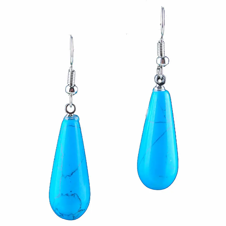 WOJIAER Natural Blue Turquoises Gem Stone Beads Water Drop Dangle Earrings Reiki For Women Charm Romantic Jewelry PR3150 | Украшения и