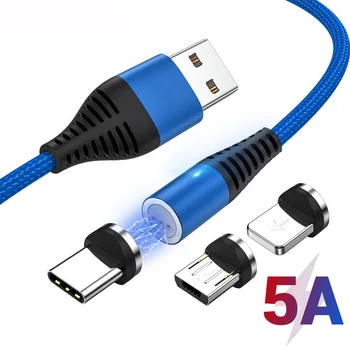 

5A Magnetic Sucker Data Cable for Android IOS Type C T Super Fast Charge Flash Charge Magnetic Three-in-One Mobile Phone Fast C