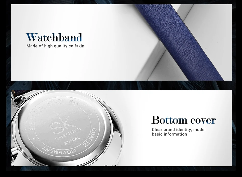 Shengke женские часы Лидирующий бренд Роскошные наручные часы с кожаным ремешком для женщин Стильные кварцевые женские часы с синими перьями