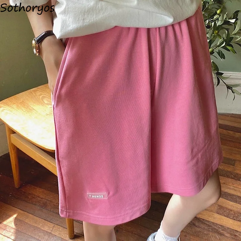 

Women Sleep Bottoms Solid Knee Length Cozy Elastic Waist Harajuku Loose Casual Bf Style Sleepwear Cotton Soft Breathable Chic