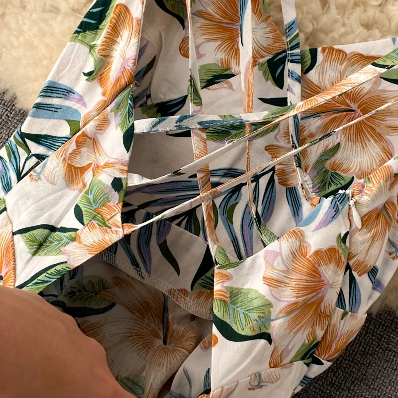 Neploe Sexy Open Back Bohemian Holiday Long Dress High Waist Hip Cross Design Print A Line Vestido V Neck Sleeveless Camis Ropa