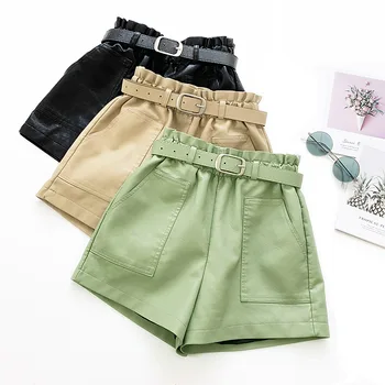 

High-waisted Leather Shorts Women Loose Wide Legs Leather Shorts High Waist Casual shirts PU Leather Shorts Women