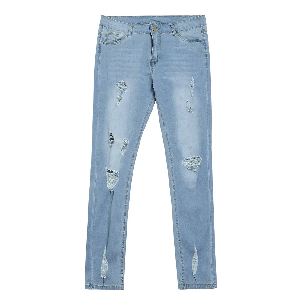 Новое поступление,, женские джинсовые рваные джинсы, Стрейчевые джинсы, Осенние сексуальные брюки, 2XL-7XL, супер эластичные узкие джинсы-карандаш# B - Цвет: Light Blue