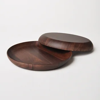 

Japanese Black Walnut Dining Plate Wooden Pallet Small Round Palte Fruit Cake Dish Tray 8 Inches