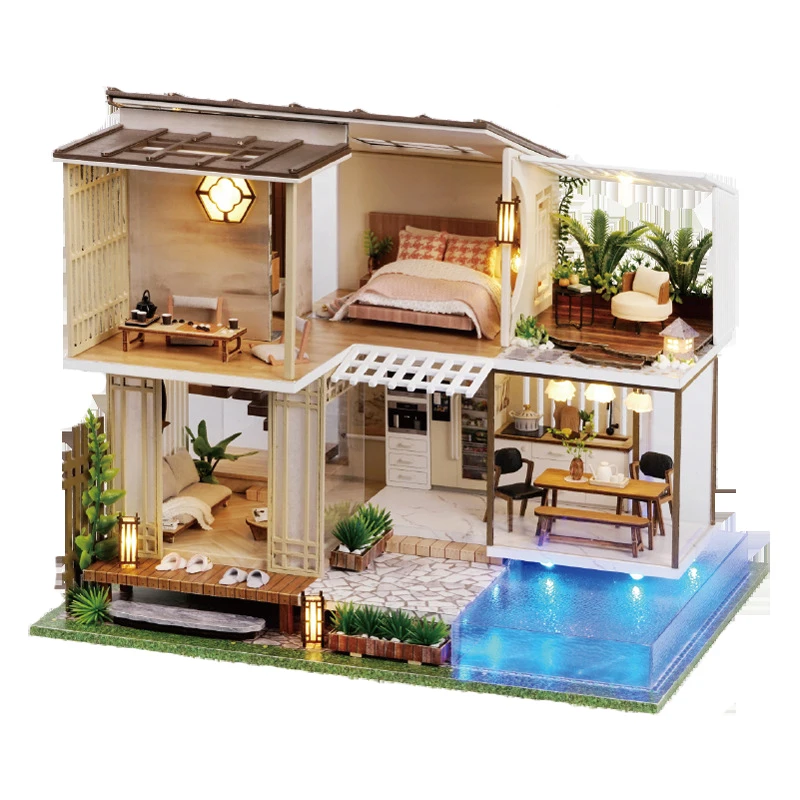 Kit de maison de beurre en bois pour adultes, maison de course, villa de  bricolage, jouets miniatures avec meubles, piscine, loft moderne, cadeau de  Noël, nouveau - AliExpress