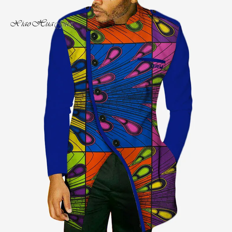 Новая мода осень африканская восковая печать с длинным рукавом топ рубашки для мужчин Bazin Riche рубашки Дашики одежда в африканском стиле WYN49