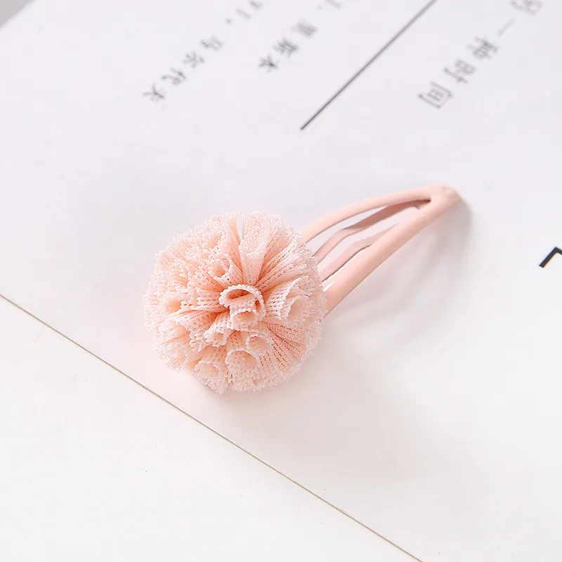 1pcs 5cm Hairpins Snap Hair Clips for Children Girls Hair Accessories Baby Cute Hair Clip Pins Gauze ball Color Metal Barrette - Цвет: C1 Pink