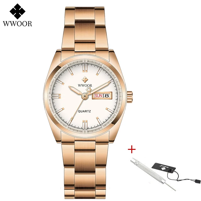 WWOOR White Black Watch For Women 2022 Top Brand Luxury Stainless Steel Waterproof Casual Dress Women Bracelet Watch Reloj Mujer 