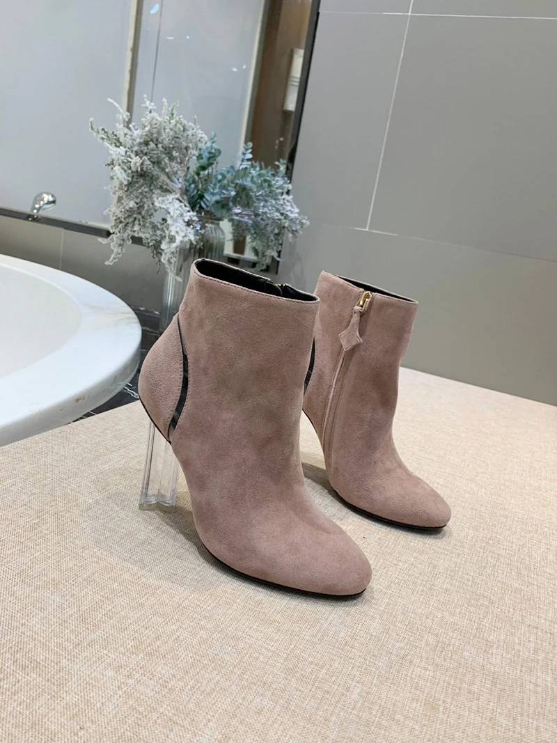 Hot Women Ankle boots Suede Winter Autumn Fashion Lady Transparent High Heels Pumps Women Botas Shoes Mujer Zapatos