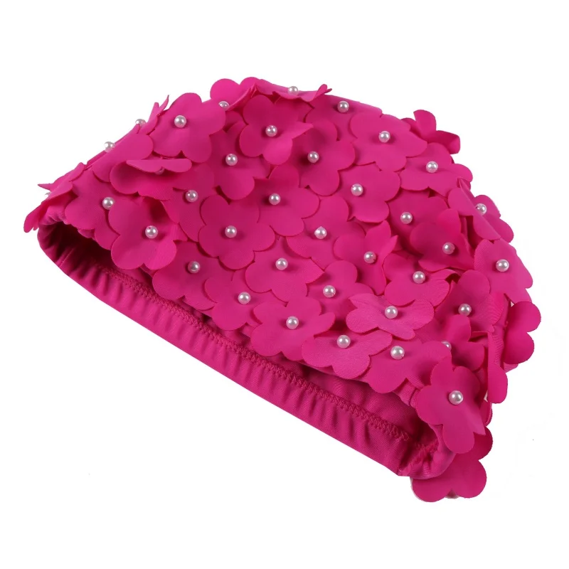 Женская шапочка для плавания с жемчугом и трехмерными лепестками, женская дизайнерская шапочка с цветами, тонкая трехмерная шапочка для плавания с лепестками, s - Цвет: MR