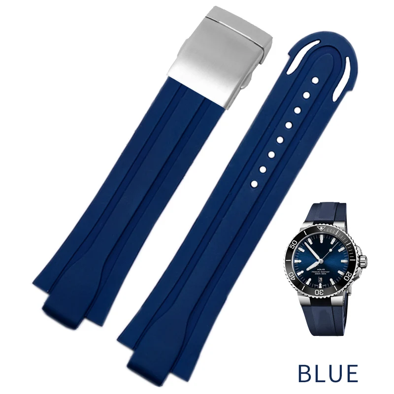 blue silver clasp Shengmeirui выпуклые интерфейс Дайвинг Силиконовый каучуковый ремешок для ORIS AQUIS серии 0173/7730/7740 мужские спортивные часы ремень - Цвет ремешка: blue silver clasp