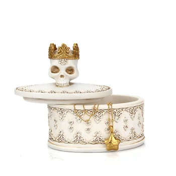

Earrings Storage Resin Organizer Crowned Skull Packaging Halloween Gifts Mini Ring Container Desktop Decor Necklace Jewelry Box