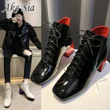 Зимние сапоги; Новинка года; женские стильные универсальные ботильоны с закрытым носком на толстом каблуке; женские хлопковые ботинки с квадратным носком