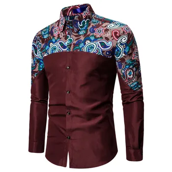 

Color Block 2020 Men's Slim Fit Flower Printed Shirts Male Long Sleeve Floral Shirt Men Basic Tops Casual Big and Tall Size Men