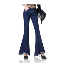 Новые женские белые синие джинсы с высокой талией, расклешенные брюки размера плюс