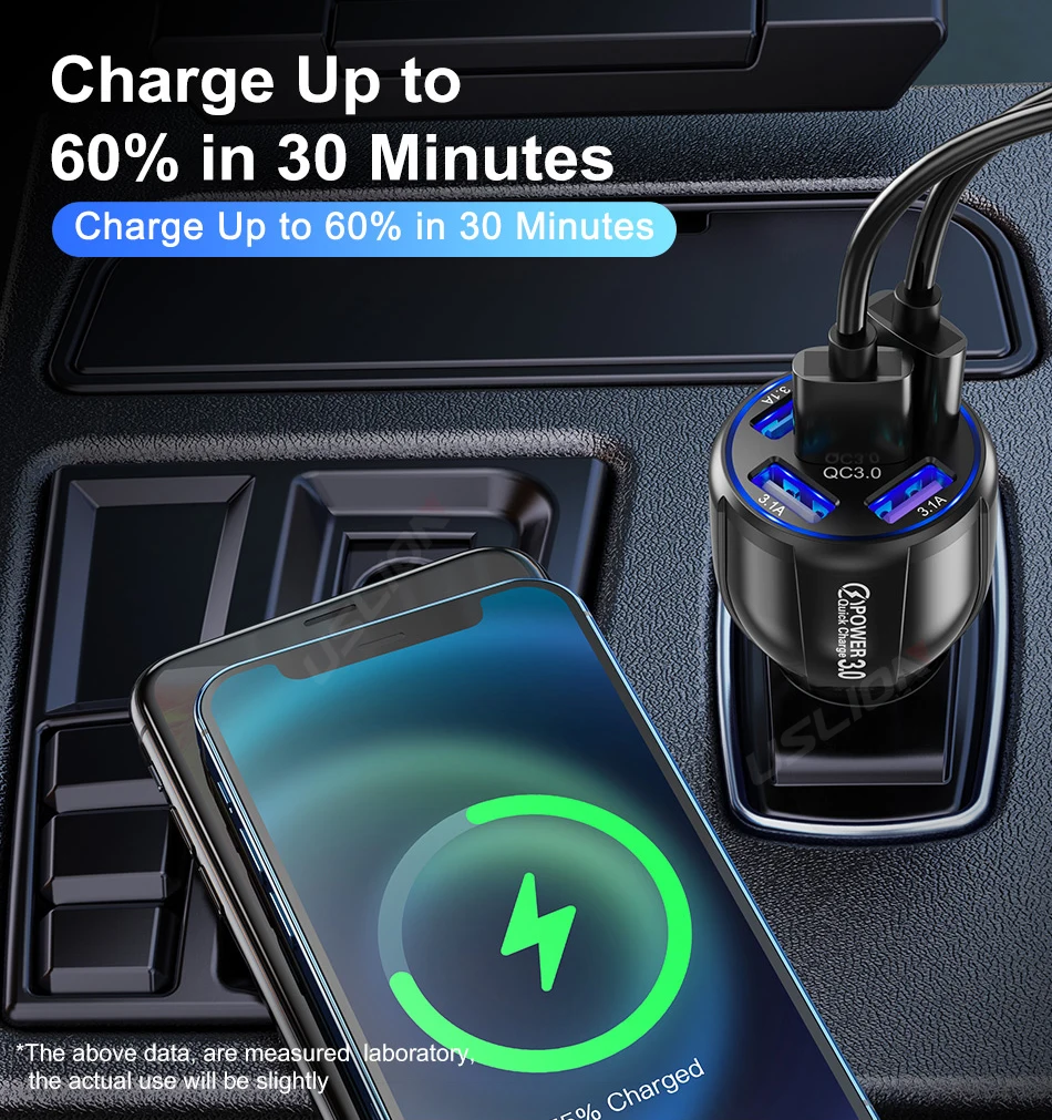 dual usb c car charger USLION 5 Ports LED USB Car Charge Quick Mini 15A Fast Charging For iPhone 12 Xiaomi Huawei Mobile Phone Charger Adapter in Car apple fast car charger