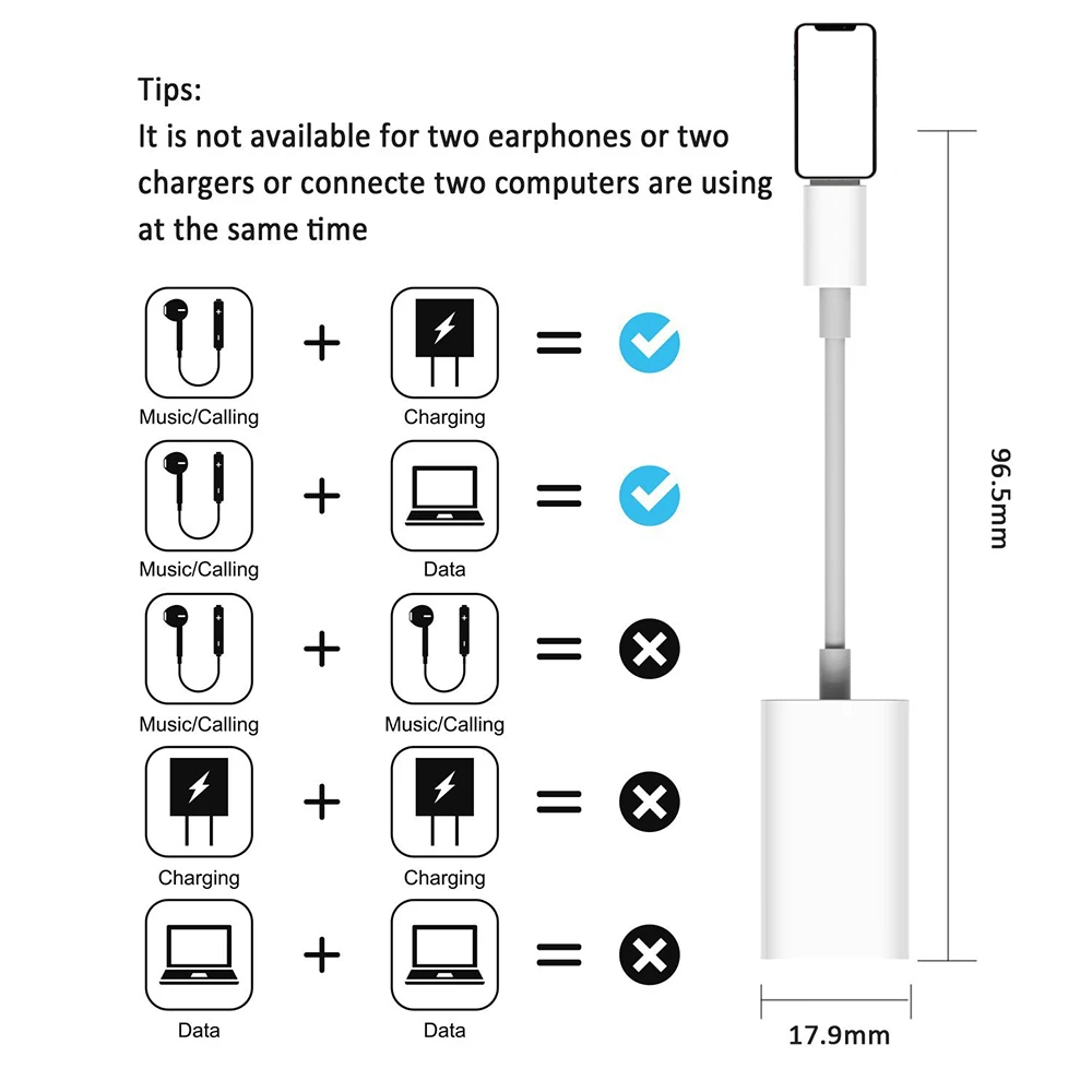 Double jack Audio Adapter For Lightning Headphone Support iOS 12 Charging Music or Call for iphone 7/8/X XS XR Adapter Converter
